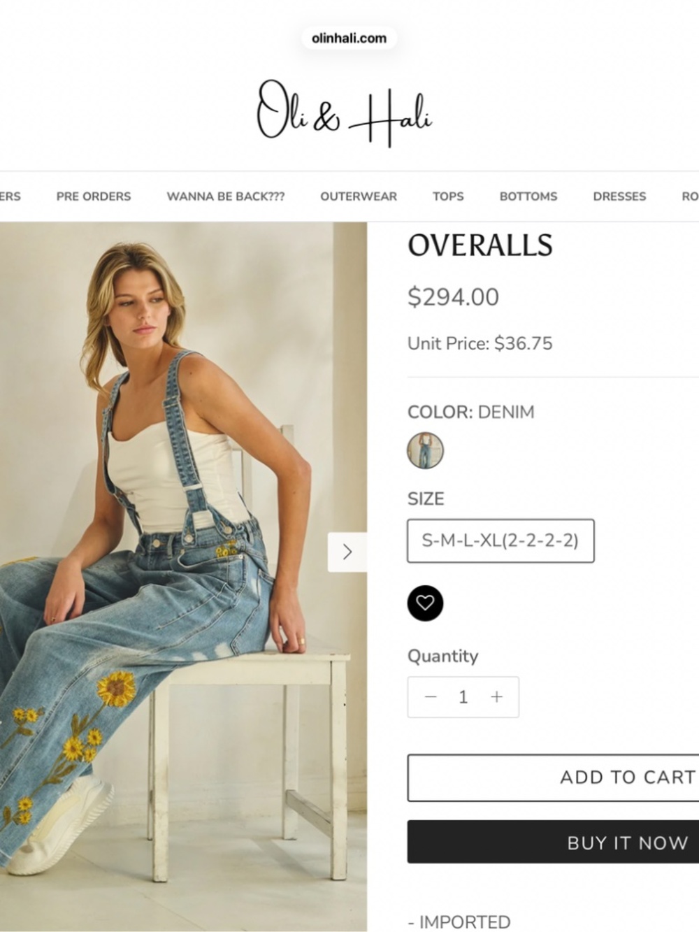 Oli & Hali Light Blue Denim Floral Embroidered Wide-Leg Overalls - Picture 10 of 11